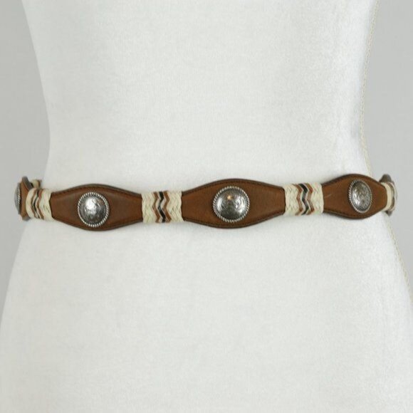 Tony Lama Women's Size 32 Brown Leather Silver Tine Concho Horsehair Belt - Picture 3 of 6